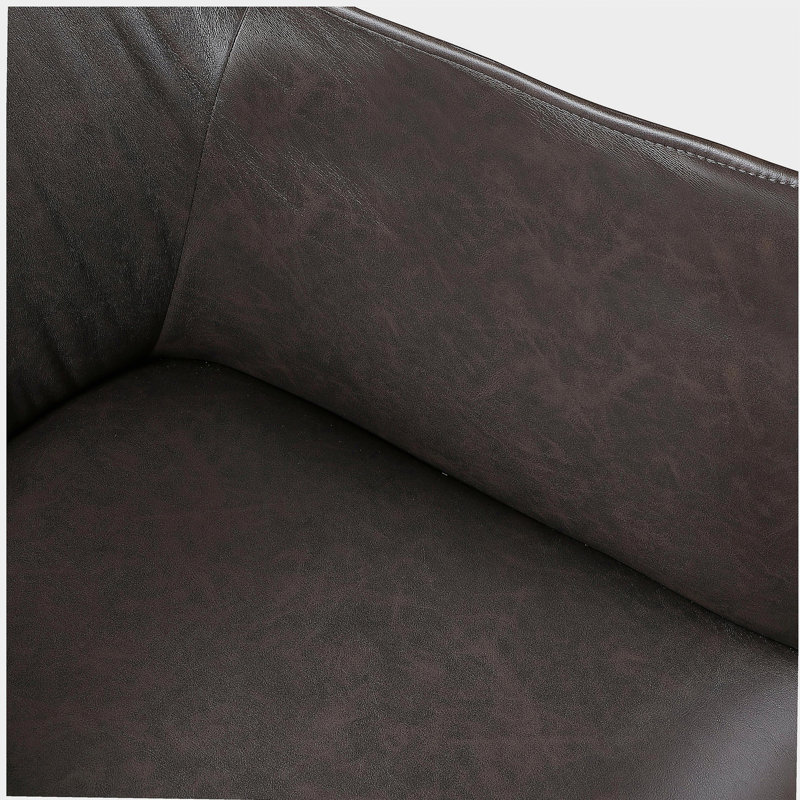 Fauteuil club Leoni, similicuir brun foncé, bois massif évasé