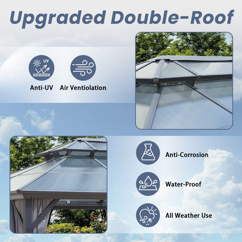 12‘ X 9' Aluminum Patio Double Roof Gazebo with Shade Cloth & Bug Netting