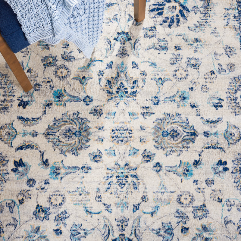 Tapis bleu / beige Huggard, Rectangle 5 pi 3 po x 7 pi 6 po