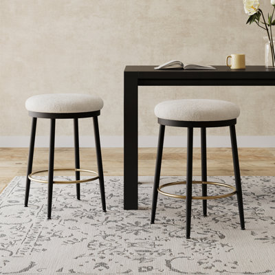 Fabric Upholstered Bar Stools Set with No Back,Metal Base by Ophelia & Co.