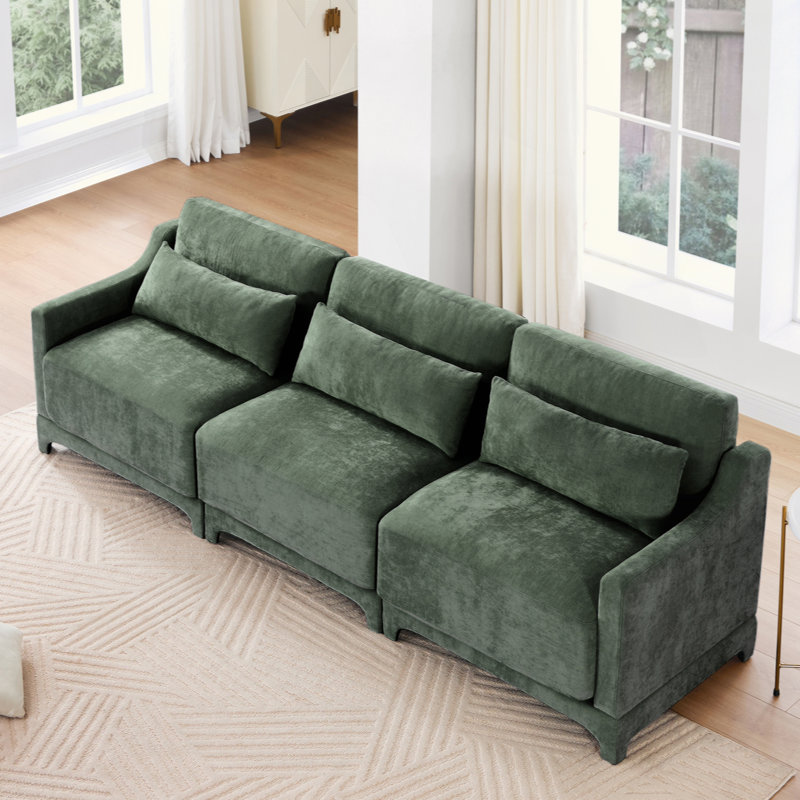 Canapé à trois places avec coussin lombaire, chenille, ergonomique, base en bois, éponge à haute résilience, accoudoirs élégants, installation facile, convient aux chambres à coucher, bureaux, hôtels, appartements