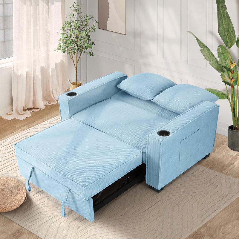 Canapé-lit convertible avec ports USB Meit, Lin bleu ciel