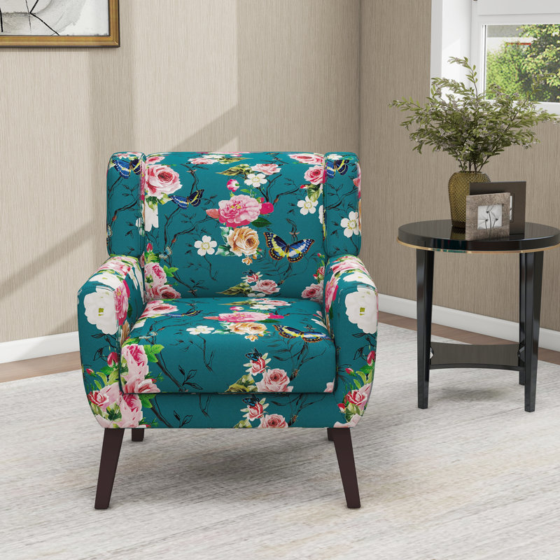 Fauteuil Jaqueze, Mélange de lin bleu à motif floral