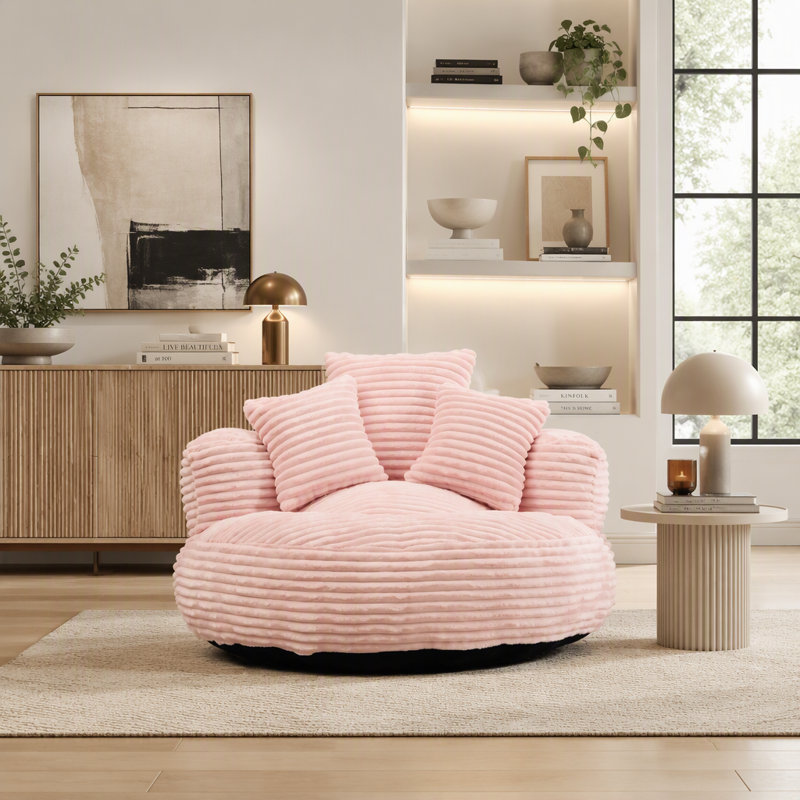 Pouf individuel avec 3 coussins, accoudoirs et housse en velours côtelé, Pink Corduroy, Rose