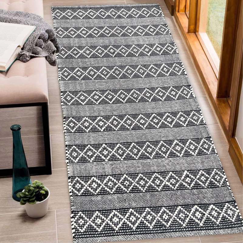 Steverson Cotton Bath Rug, Single - 60" L x 24" W, Black/Ivory