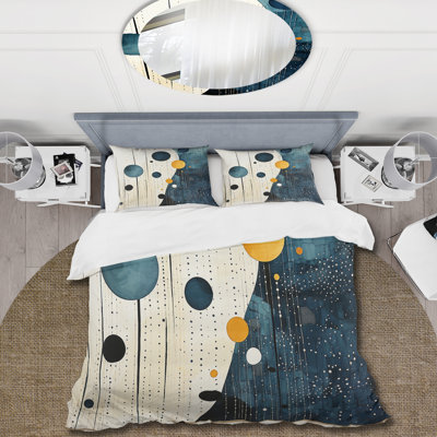 Teal Yellow Mid Century Minimalist Rain I - Minimalism Duvet Cover Set