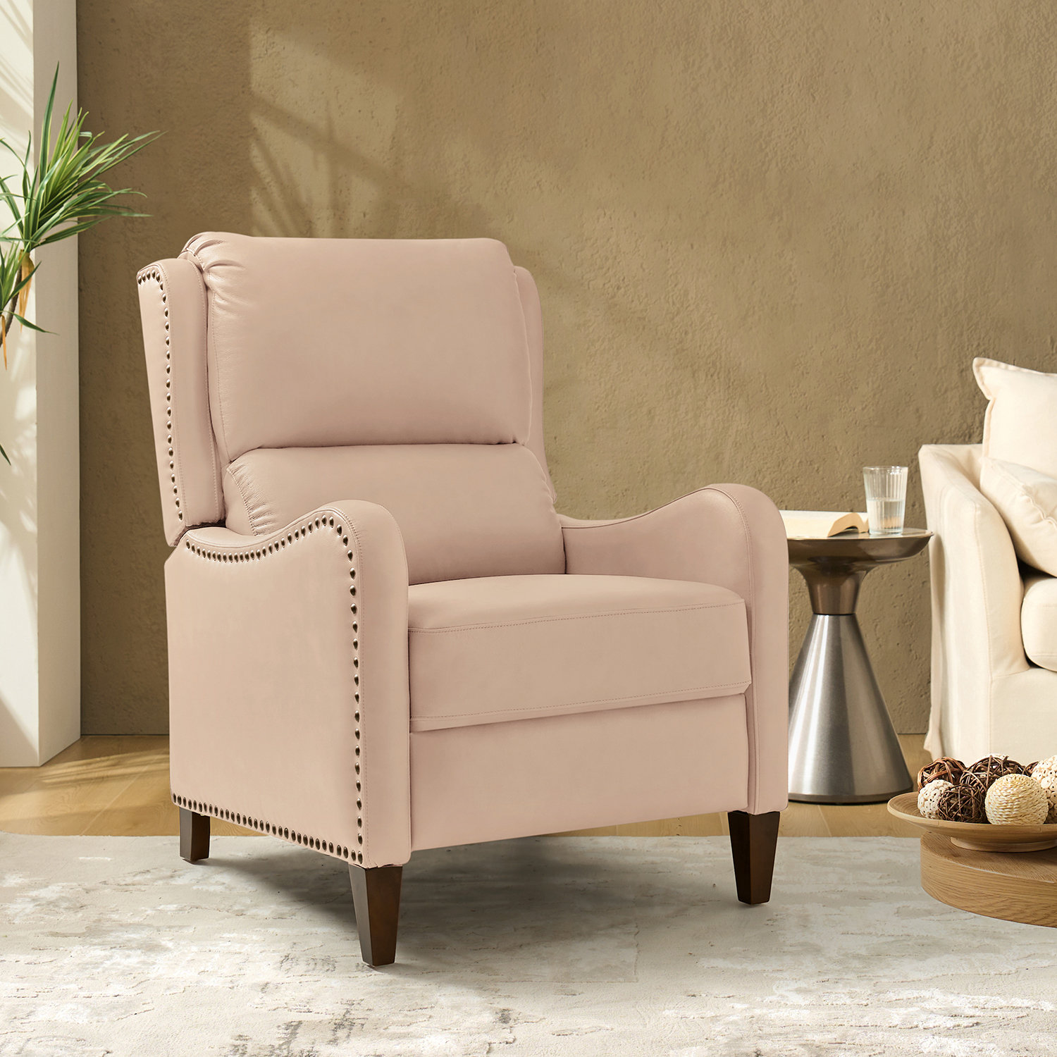 Beecher 29" Genuine Leather Manual Recliner, Pink