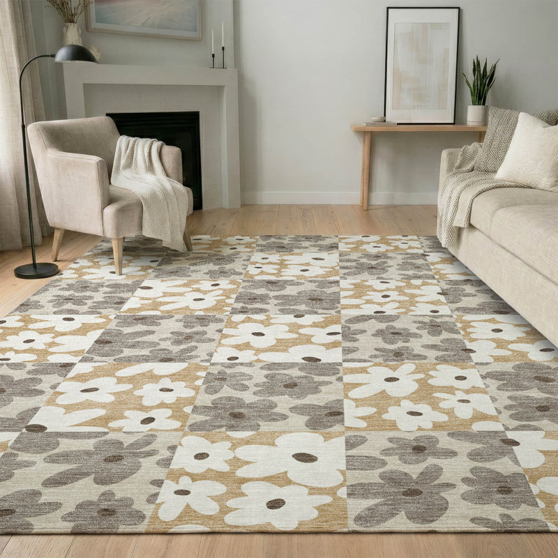 Tapis floral lavable à la machine de qualité supérieure Mayfield AMF2476, Beige, 10' x 14'