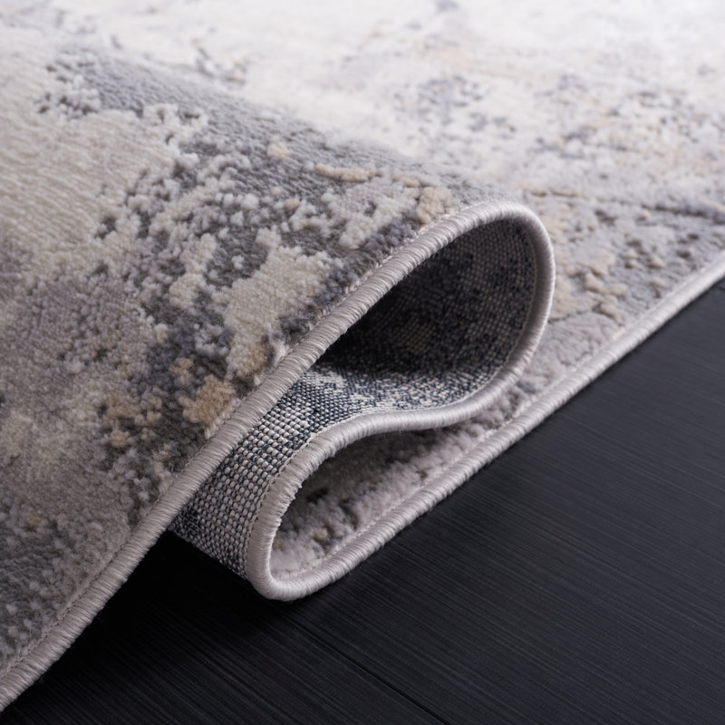 Tapis en polypropylène / polyester abstrait tissé à la machine en ivoire / gris, Carré 6 pi 7 po