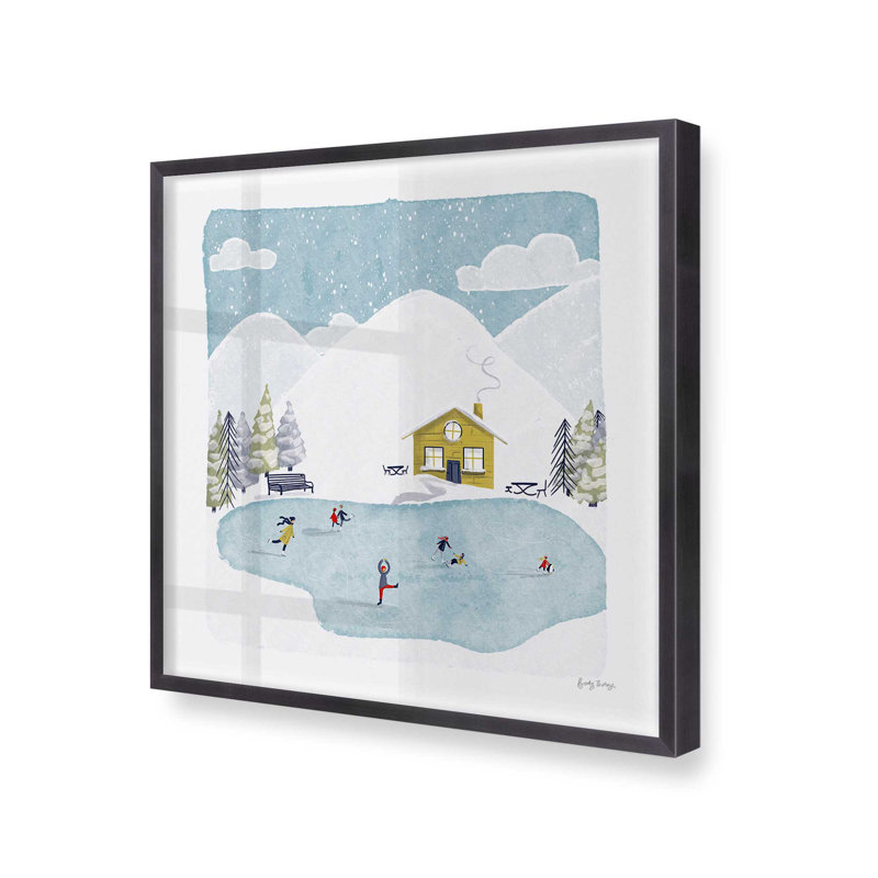Winter Skating Adventure Print, 13.75" H x 13.75" W, Weathered Zinc Single Picture Framed, Solid Wood