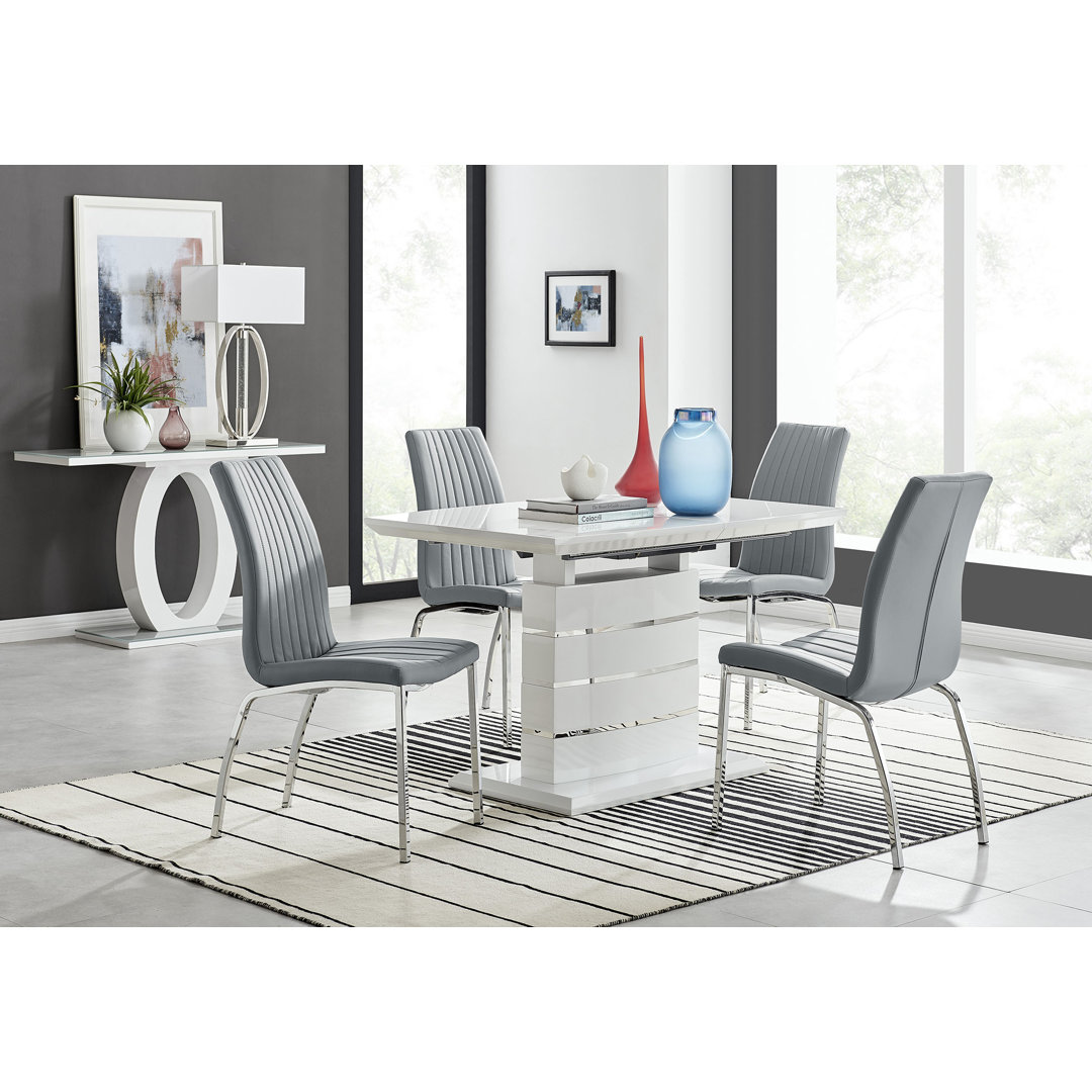 Everson High Gloss 4 Seat Extendable Dining Set with Luxury Faux Leather Upholstered Dining Chairs East Urban Home Chair 