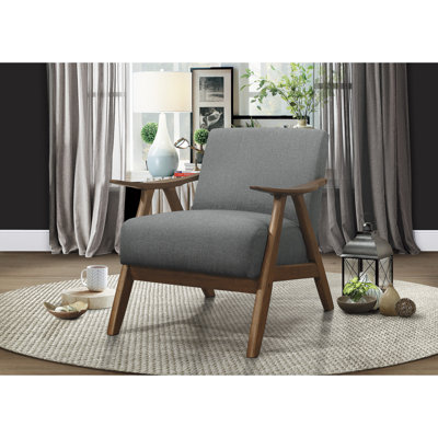 Chaise d'appoint moderne grise: structure au fini noyer, rembourrage en mousse, finition en bois massif texturé, revêtement, ressorts ensachés