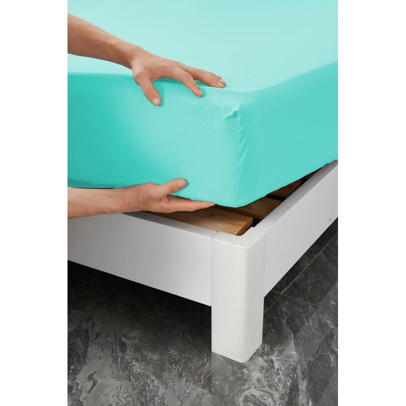 Ensemble de draps en rayonne , Turquoise, Ensemble de draps pour taille de lit très grand d