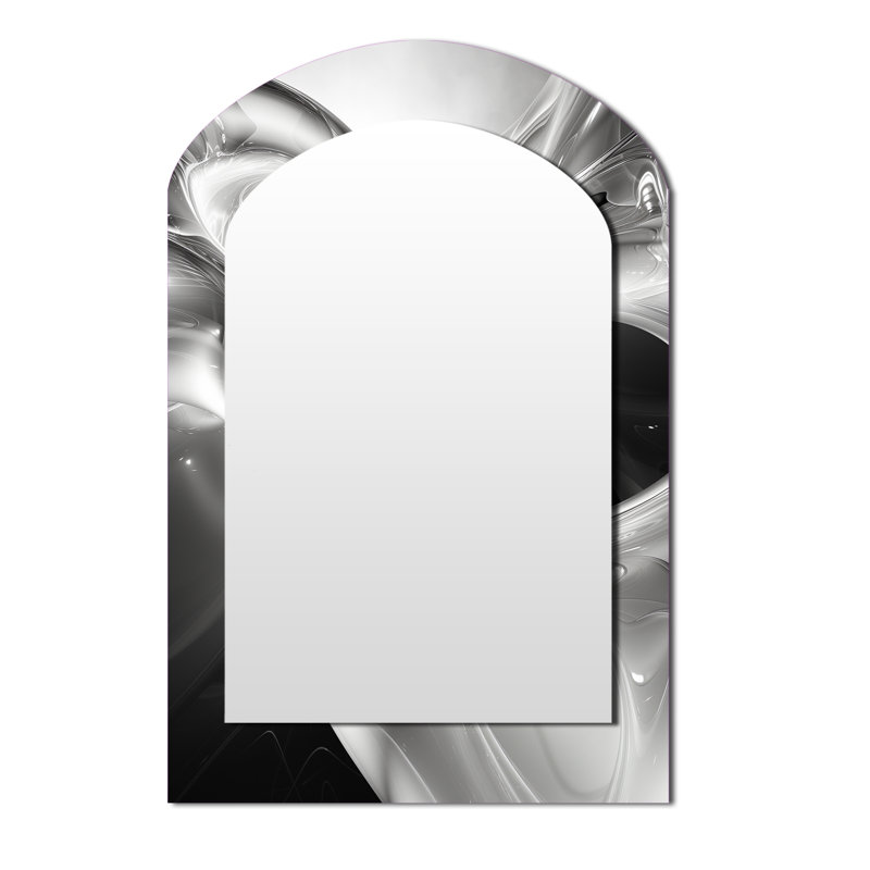 Grey black abstract Steel Serenade III - Abstract Asymmetrical Decorative Mirror, Grey Arch Wall Mirror, Printed Metal Art