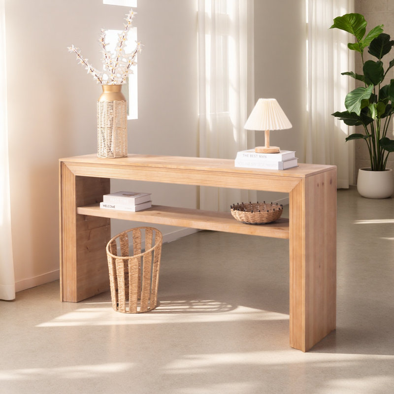 Rustic Solid Wood Console Table With Storage Shelf
