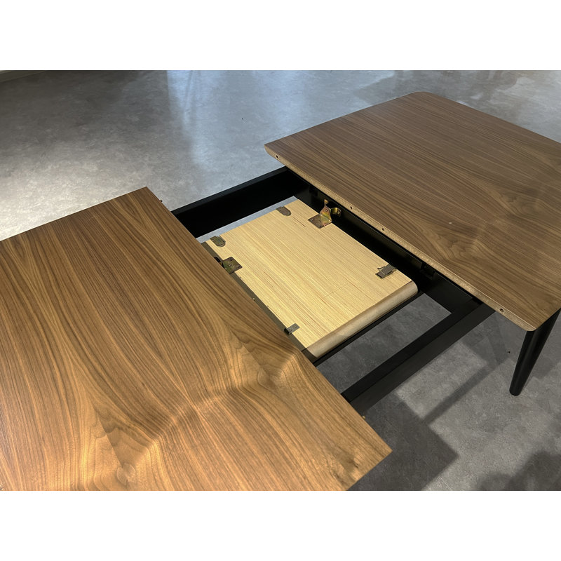 Table de salle à manger à finition naturelle et noire Lanae (rallonge Bufferfly)