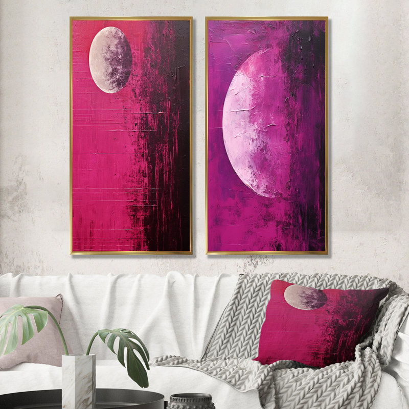 Lune mystérieuse, ensemble de 2 impressions sur toile, H 28 po x l 25 po, Encadrement doré