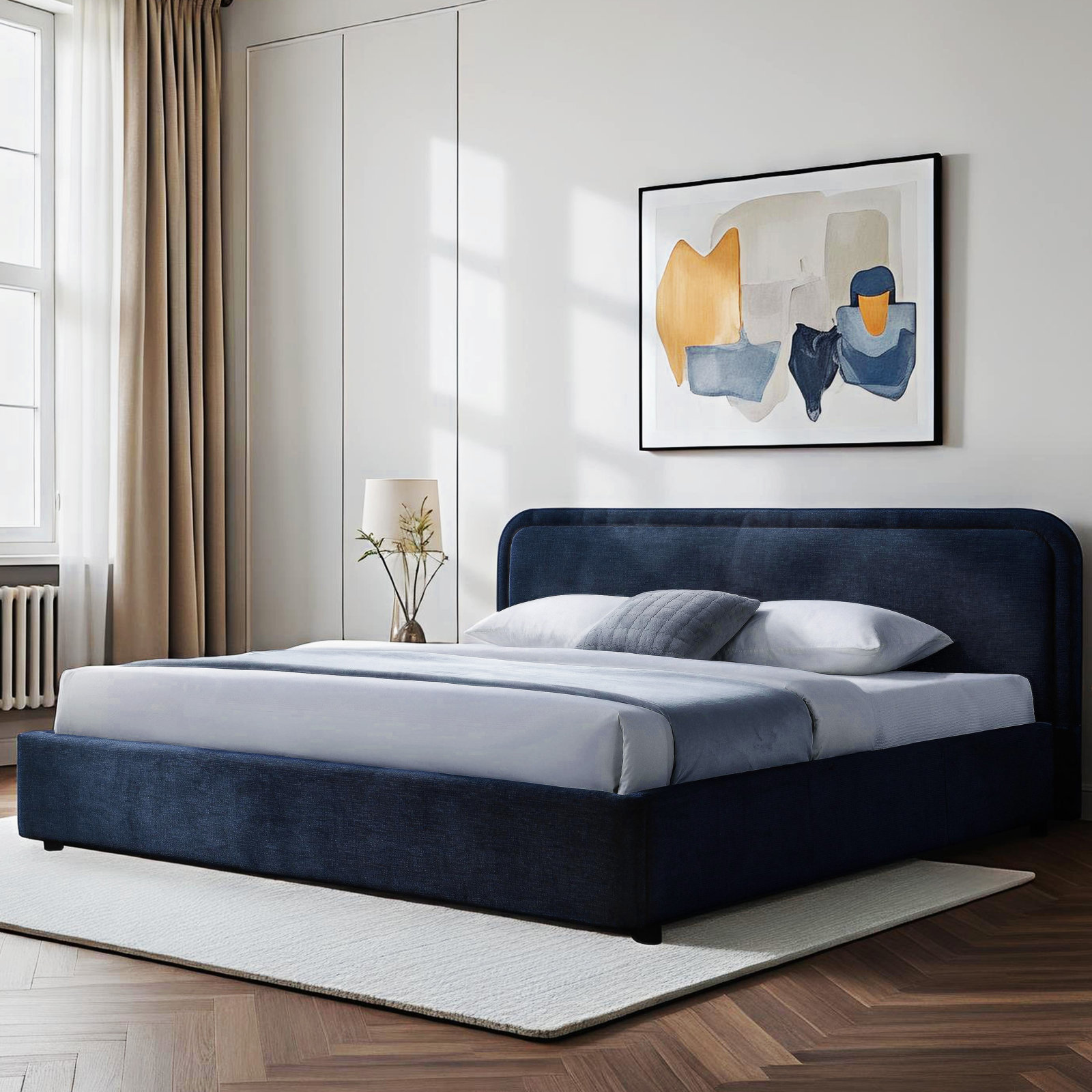 Baneza Platform Bed, King, Blue