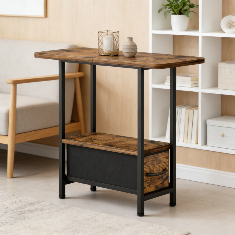 Slim End Table With Drawer, 2-Tier Narrow Side Table For Small Spaces, Storage Nightstand For Living Room, Bedroom, Or Office