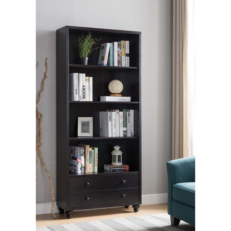 Bibliothèque de salon, présentoir avec 4 tablettes spacieuses et 2 tiroirs