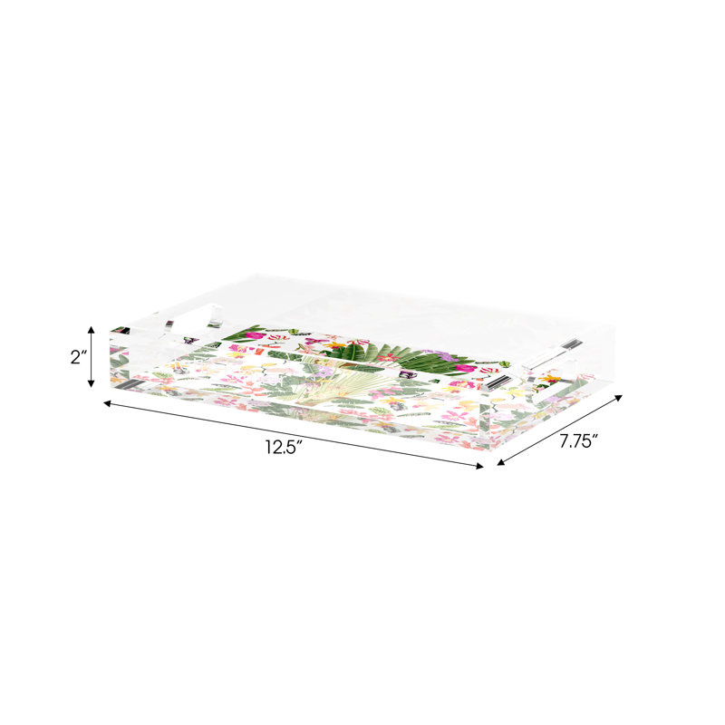 Fantasy Tropical White Acrylic Rectangle Decorative Tray, 12.5"W x 7.75"D x 2"H