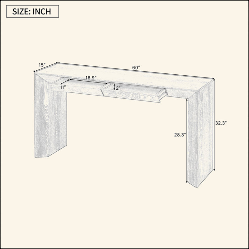 Console 60 po avec 2 tiroirs dissimulés, table d'entrée de style cascade avec pieds épaissis et grain de bois rustique pour le salon, le vestibule et le couloir