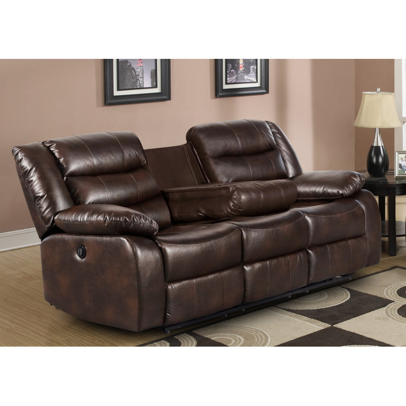 Trista 78'' Faux Leather Reclining Sofa, Brown Faux Leather