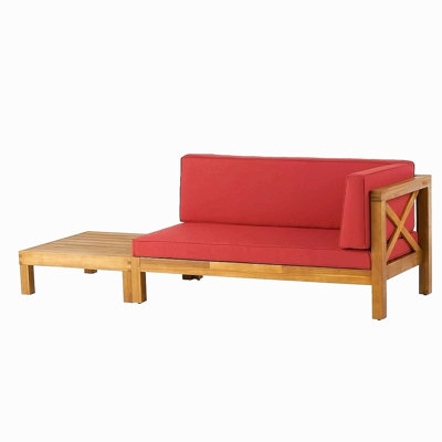 BANC D'ANGLE EN X AVEC TABLE BASSE, ROUGE