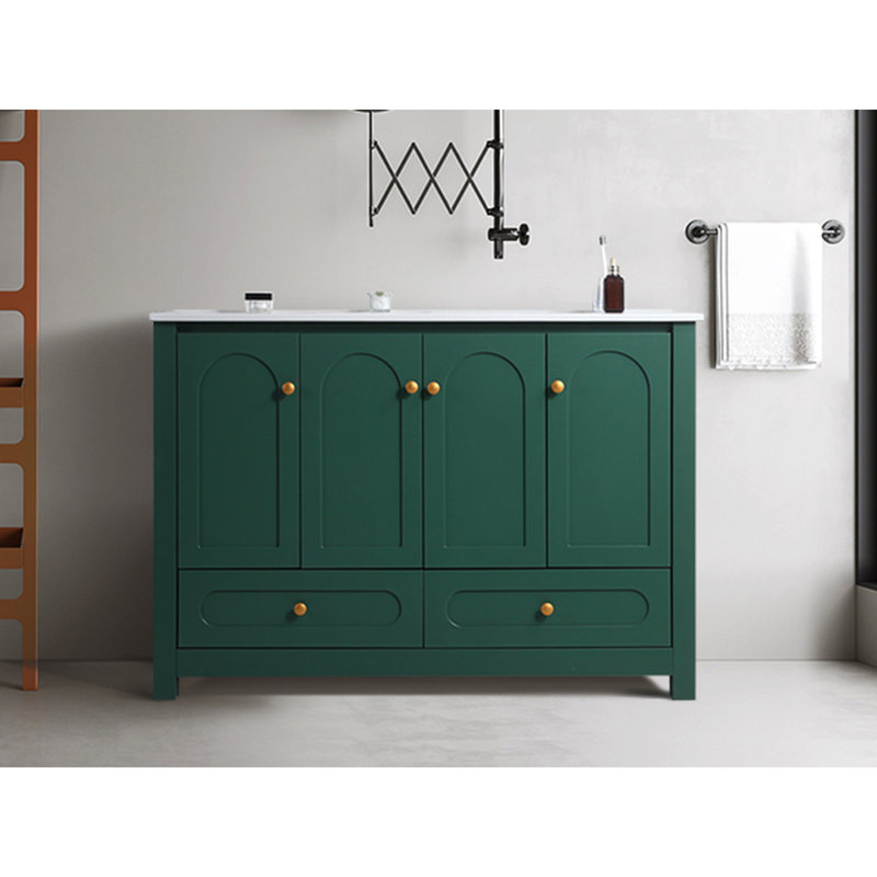 Meuble-lavabo 48 po avec lavabo en céramique - Rangement abondant 4 portes à fermeture en douceur et 2 tiroirs en bois massif pour une apparence moderne fabriquée à partir d'une esthétique contemporaine