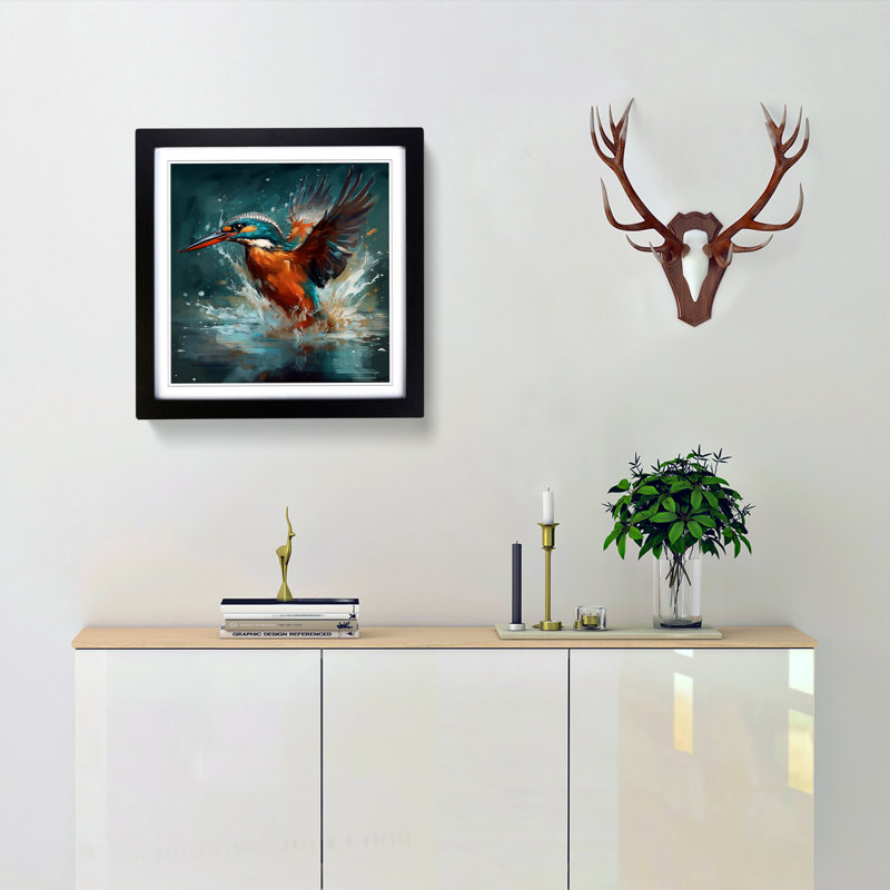 Kingfisher Liquify - Single Picture Frame Print on Wood, Black