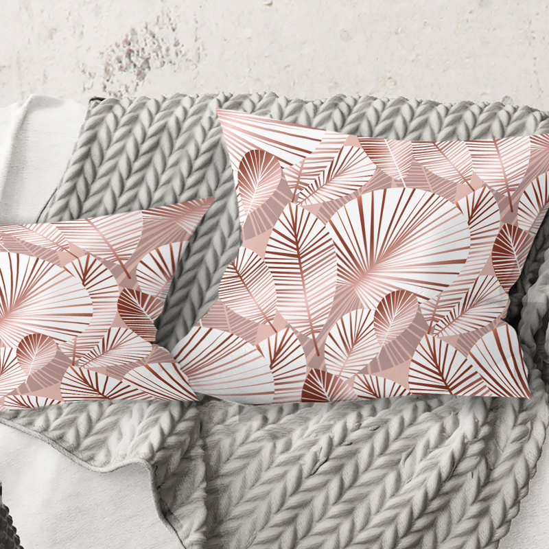 Coussin Golden Leaves I - Mid-Century, 16 po x 1 po, Rose