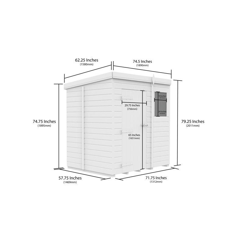 Total Sheds 6ft x 5ft Pent Garden Shed - Single Door - No Windows - Pressure Treated Timber - UK Manufactured
