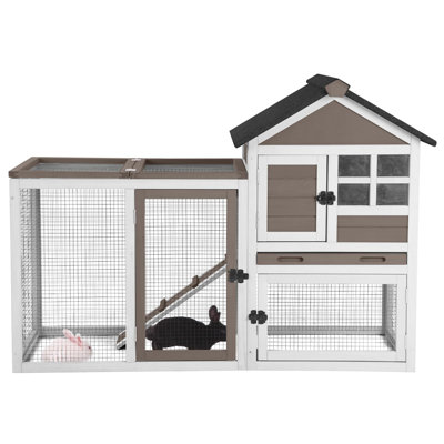 Rabbit Hutch Chicken Coop Expandable Indoor Bunny Cage Outdoor Guinea Pig Cage With Run 51.6" L