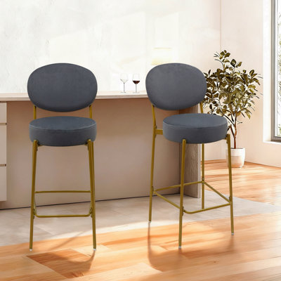 Ensemble de 2 tabourets de bar rembourrés en velours avec tabouret de comptoir rond avec dossier et repose-pieds