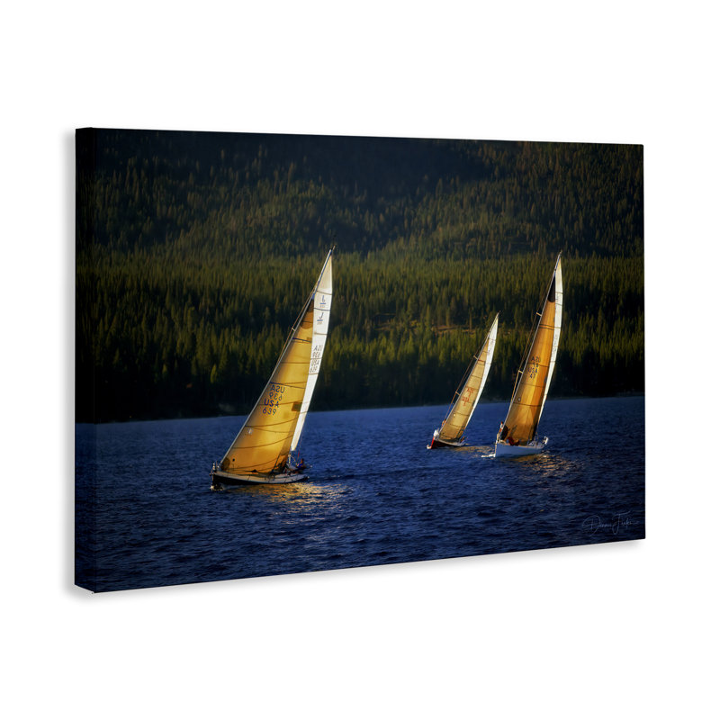 Art mural sur toile flottant, voilier et trio par Dennis Frates, H 20 po x l 30 po
