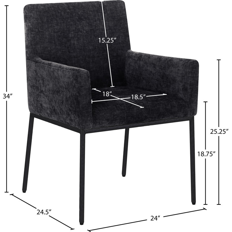 Chaise en chenille Reeves, Noir mat, Tissu chenille noir