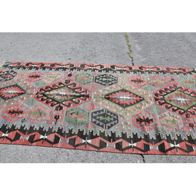 Handmade Vintage Turkish Kilim Rug with Geometric Pattern in Vibrant Colors for Living Room