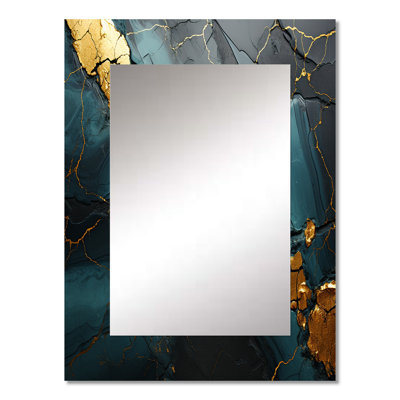 Gold and Green Abstract marble Aura II - Marble Large Mirror, Modern Unique Wall Mirror Decor, Printed Metal Art