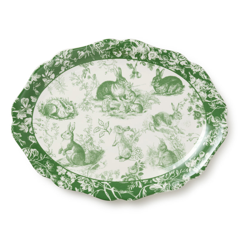 Plateau ovale 16 x 12 pouces Le Jardin - Plateau de dinde en grès pour fêtes de Pâques et fêtes de Pâques - Plateau de service élégant pour les réceptions en famille