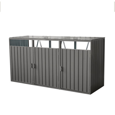 La remise à poubelle contient 3 poubelles en métal pour le rangement des ordures, acier galvanisé inoxydable, remise pour poubelle de jardin, gris