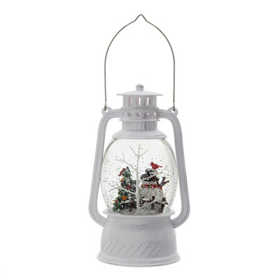 Christmas Snowman Water Globe Lantern – Battery-powered Rotating Led Light With 6-hour Timer, White Plastic Resin Tabletop Decoration, 4.7x4.7x8.3 Inches