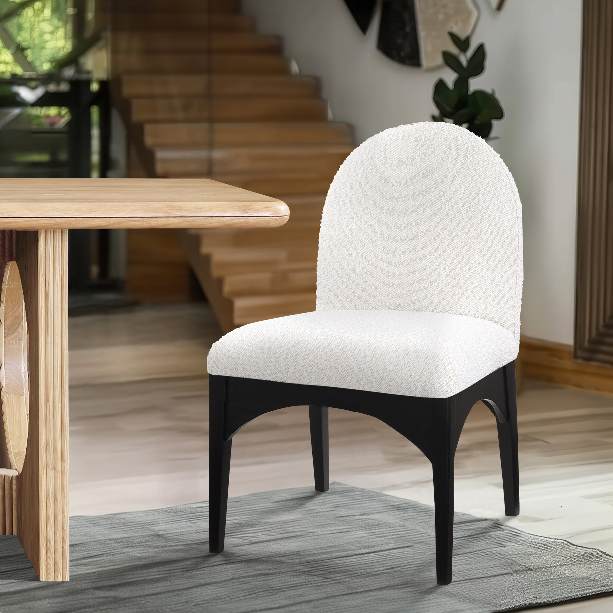 Charith Dining Chair, Cream Boucle, Black