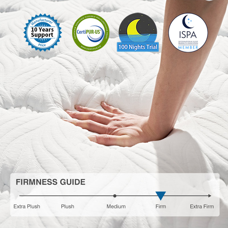 Avenco Medium-Firm Gel Pillow Top Hybrid Mattress, Queen, 12"