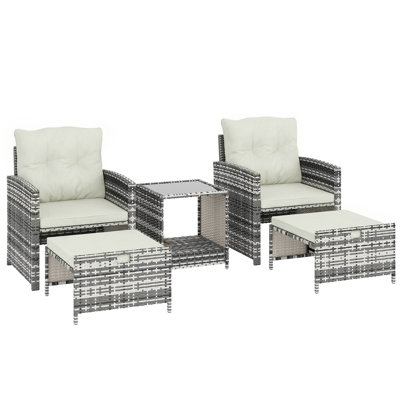 Ensemble de meubles de patio 5 pièces avec coussins repose-pieds, gris / crème