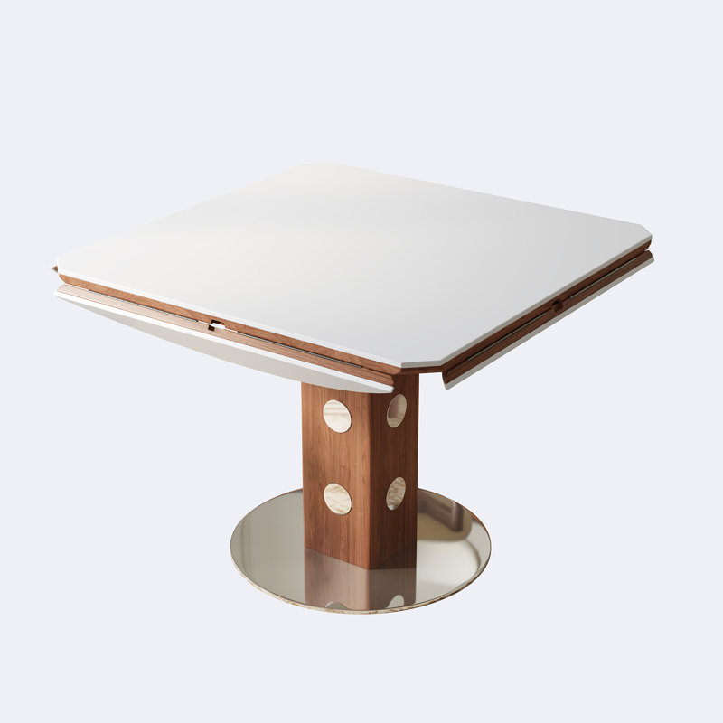 47.2" Modern Sintered Stone Drop Leaf Dining Table, Extendable Round Space-Saving Table with Solid Wood Pedestal Base