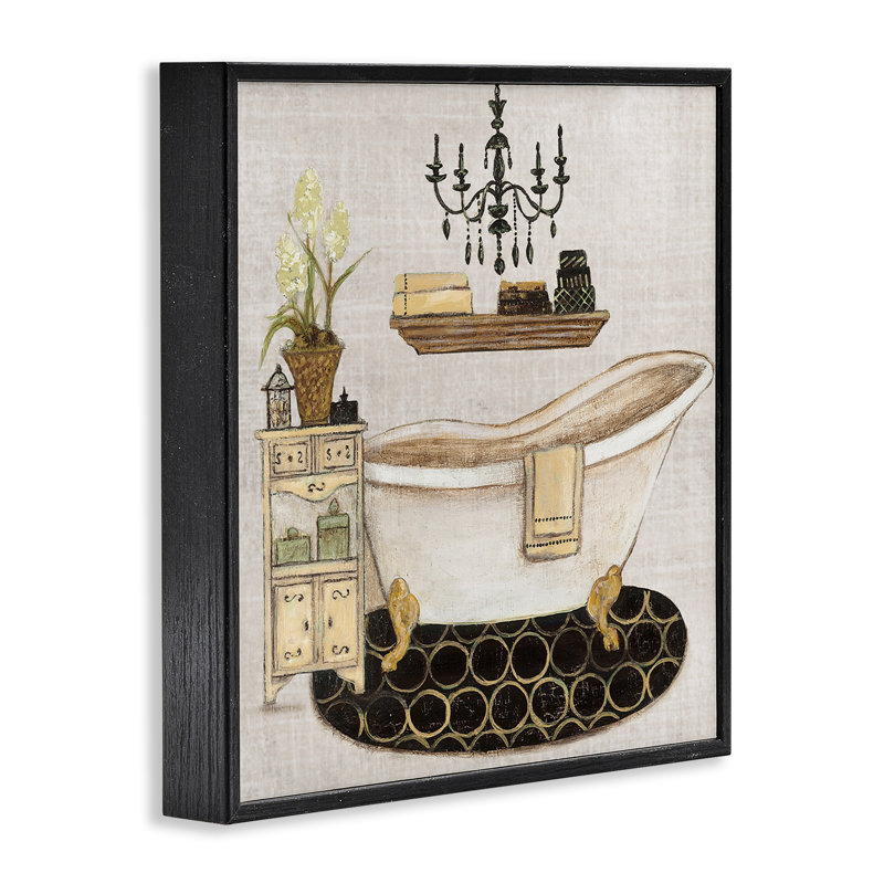 Estampe numérique pour salle de bain Serene Vintage, design par Janet Tava, Giclée encadrée noir minuit, H 12 po x l 12 po