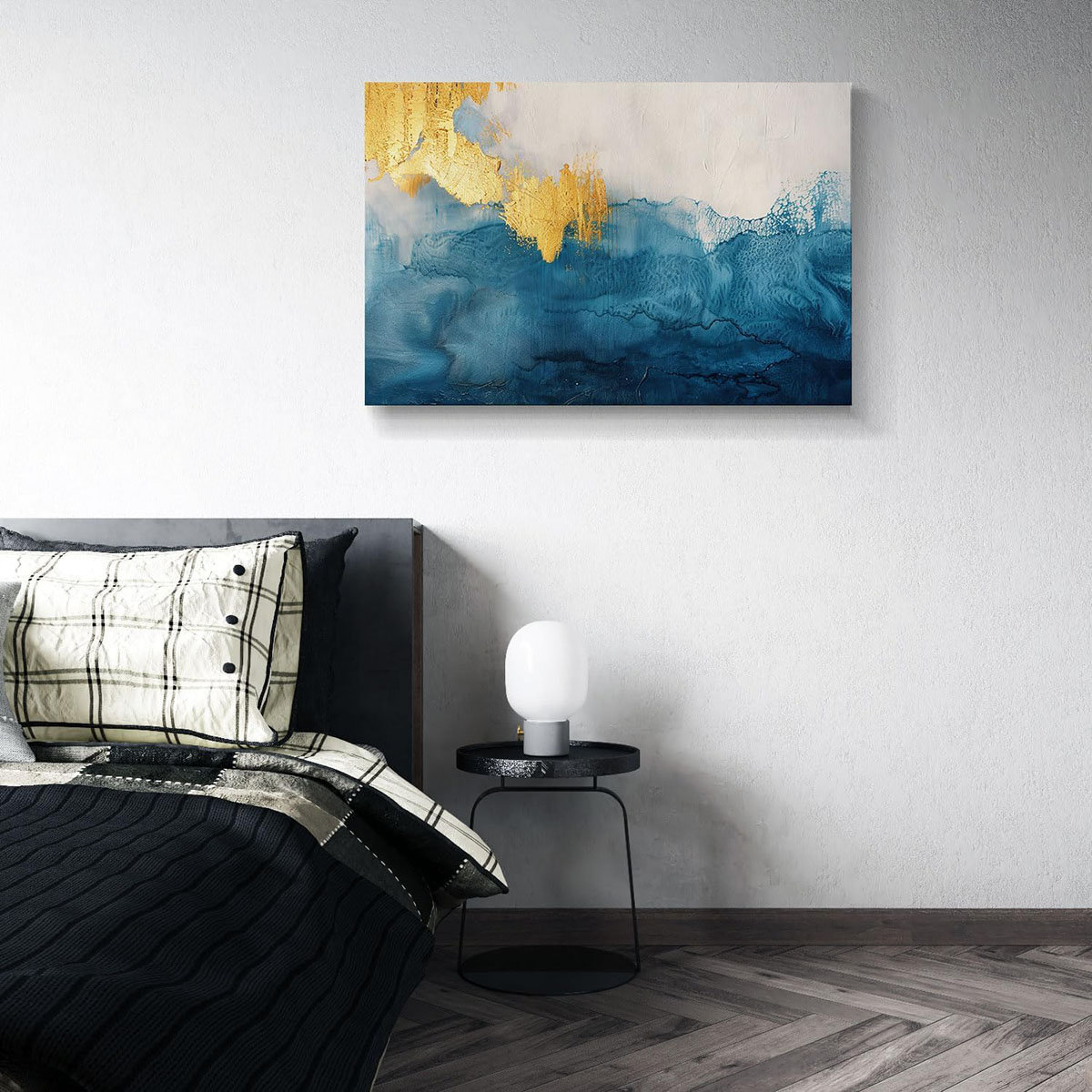 George Oliver Modern Canvas Wall Art Blue Gold Leaf Abstract Painting ...