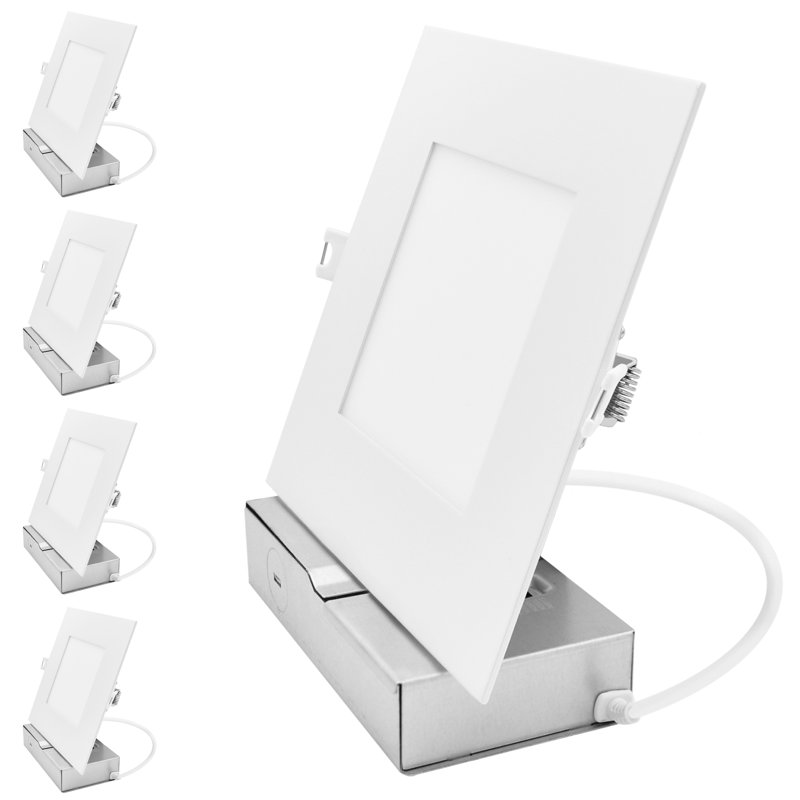 LUXRITE 6 In. LED Recessed Light with J-Box, Canless Mini Panel Light, 5CCT, 10/13/15W, 800/1050/1250LM, CRI90, Dimmable, 120-277V IC Rated ETL 4 Pack
