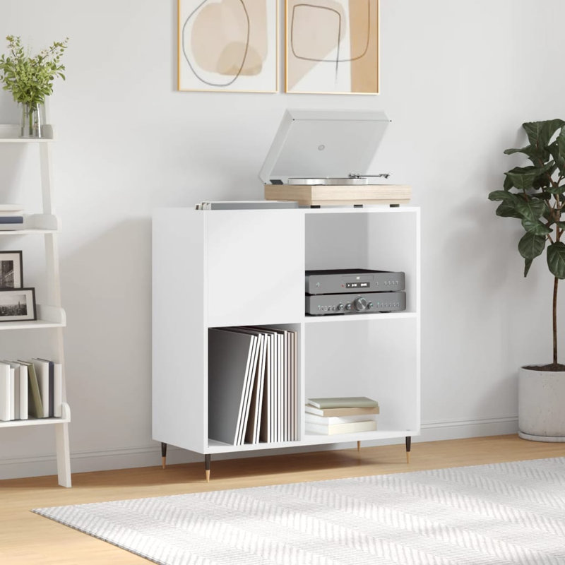 Record Cabinet 84.5 x 38 x 89 cm Engineered Wood, High Gloss White