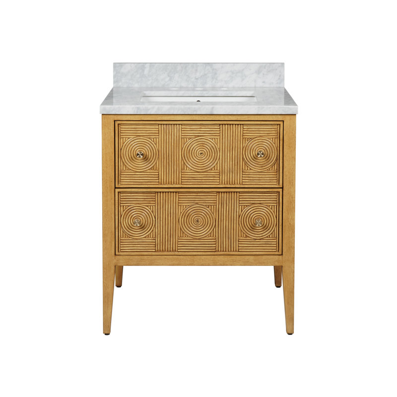 Santos 28" Center Single Bathroom Vanity with Vanity Top, Sea Sand/Natural/Brushed Brass/Polished Nickel​